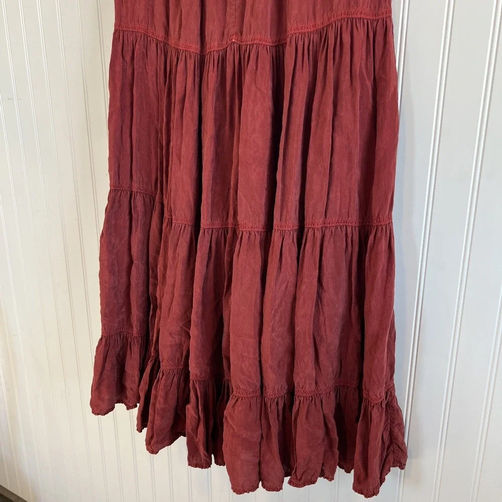 Tanello Vintage Tiered Maxi Skirt Medium Prairie Western Boho Rusty Red